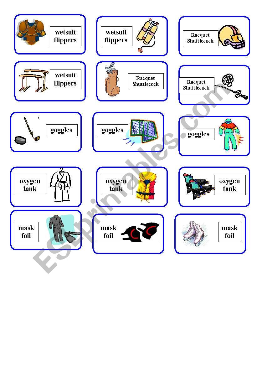 Sport Equipment Domino worksheet