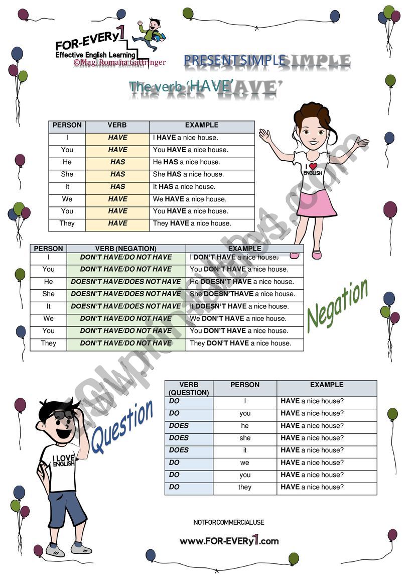 Present Simple have/has, questions, negations