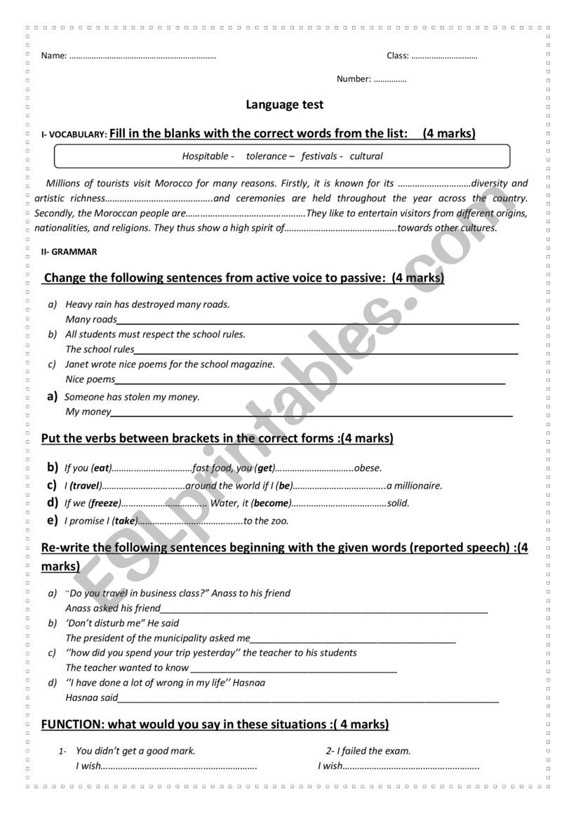 language test worksheet