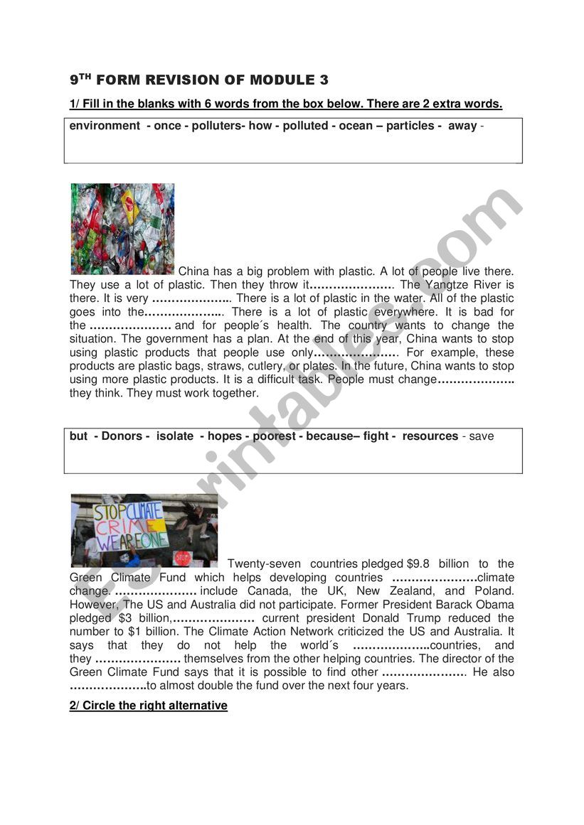 9TH form revision module 3 worksheet