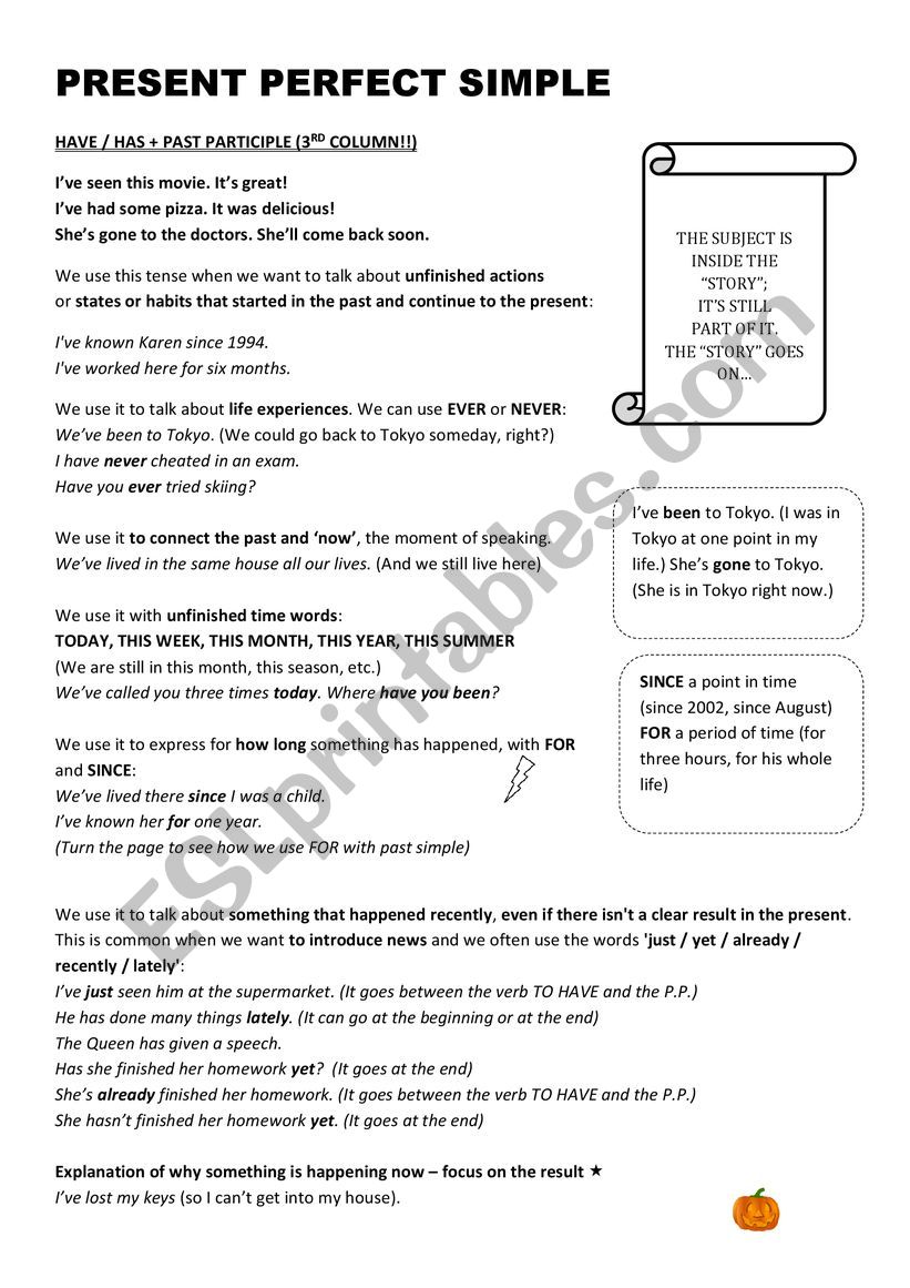 PRESENT PERFECT & PAST SIMPLE USE SUMMARY