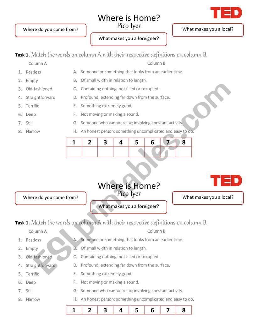 Where is home? worksheet