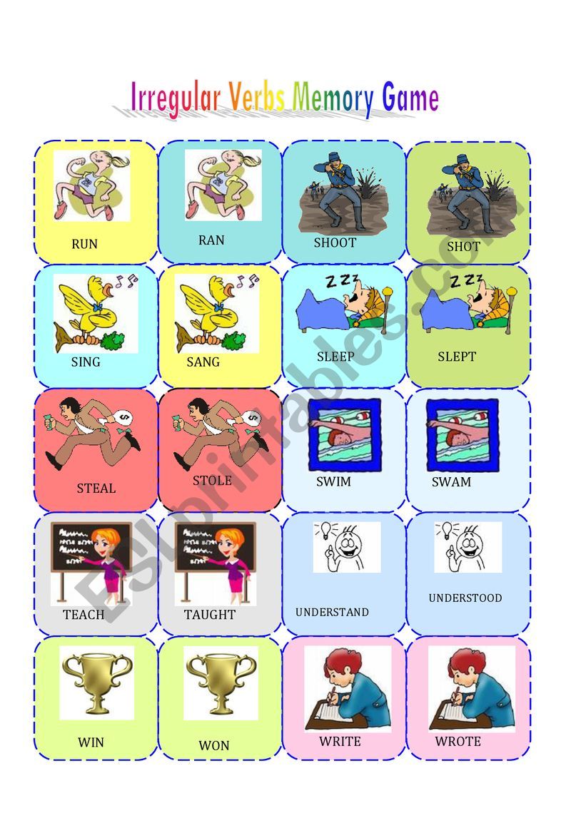 Irregular verbs memory cards game