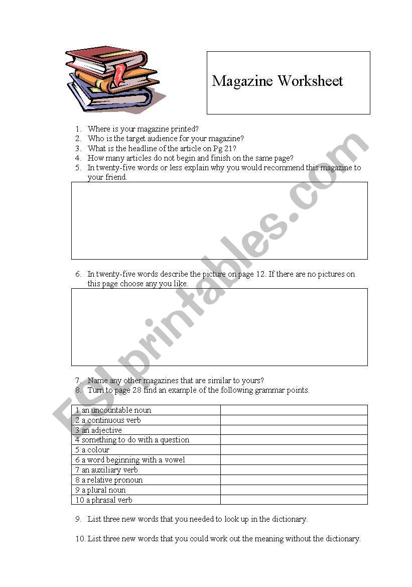 Magazine Worksheet worksheet