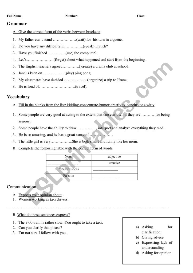 BAC EXAM worksheet