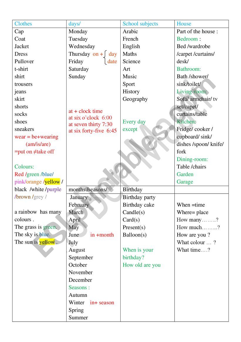 Vocabulary Review worksheet