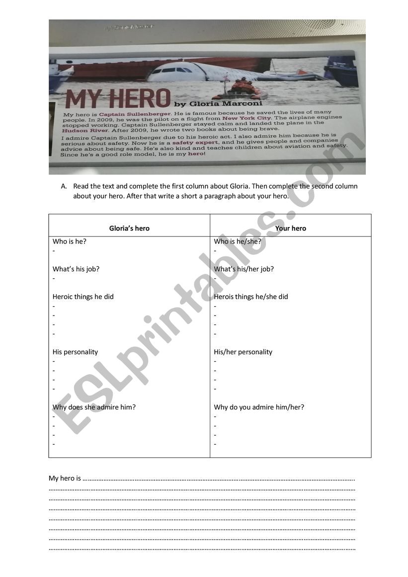 My hero worksheet