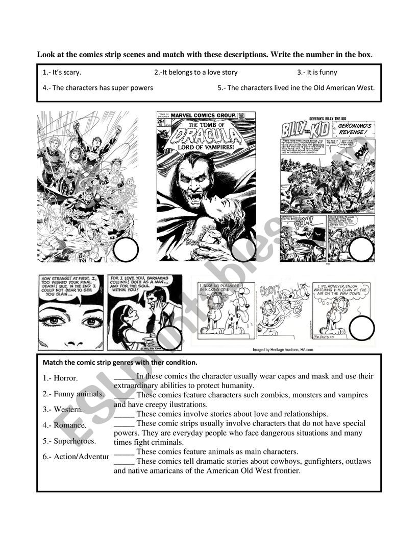 Comic genres worksheet