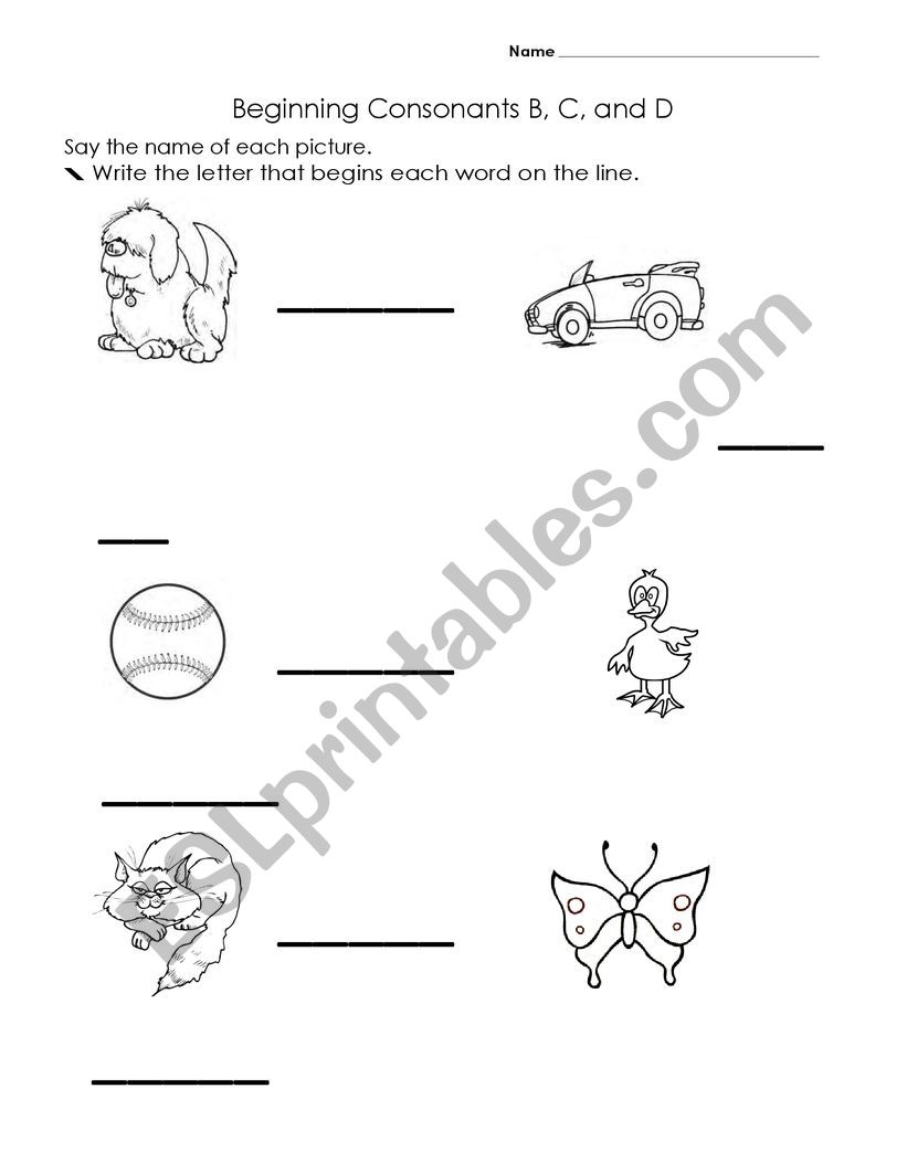 Consonats B C D  worksheet