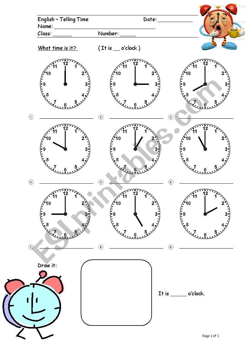 Worksheet (Telling Time 1) worksheet