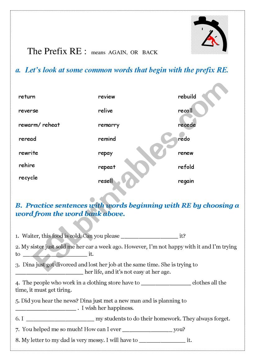 The prefix RE worksheet