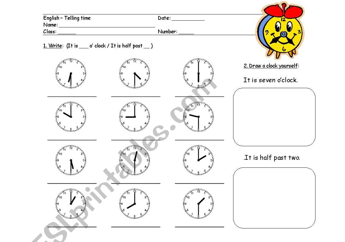 Worksheet (Telling Time 2) worksheet