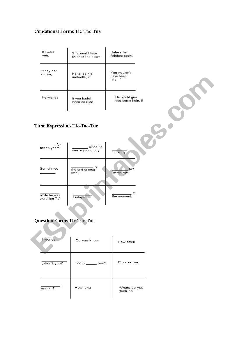 noughts and crosses worksheet