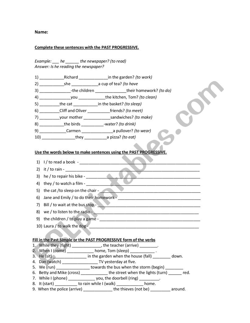 Past Progressive Quiz worksheet