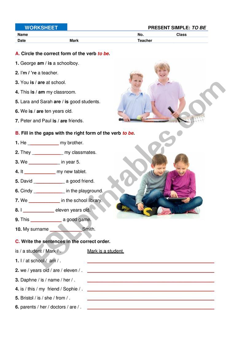Verb to be - Key included worksheet