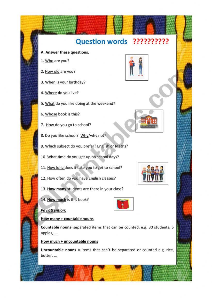 Question Words worksheet