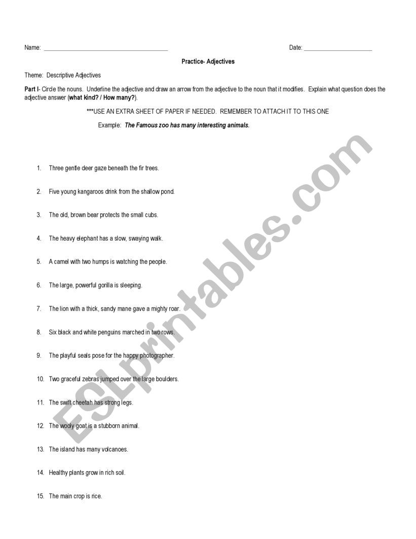 Practice with Adjectives worksheet