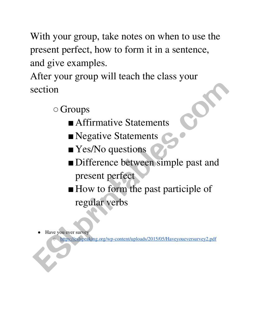 Present Perfect Students Teach 