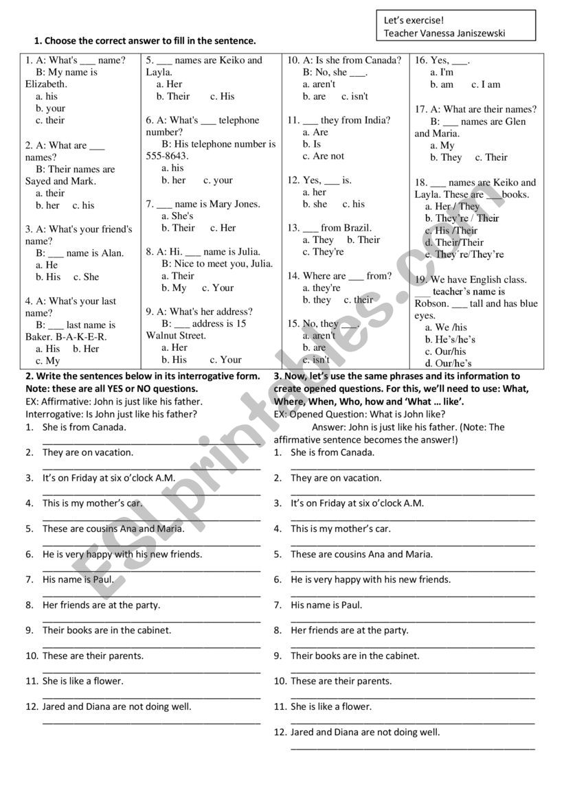 Wh questions and possessive adjective