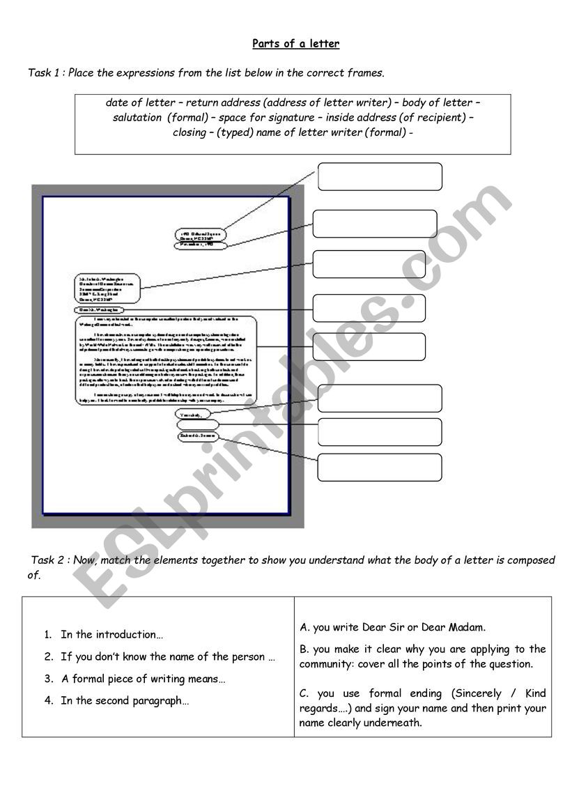 Understand the parts of a letter and useful phrases to write one 