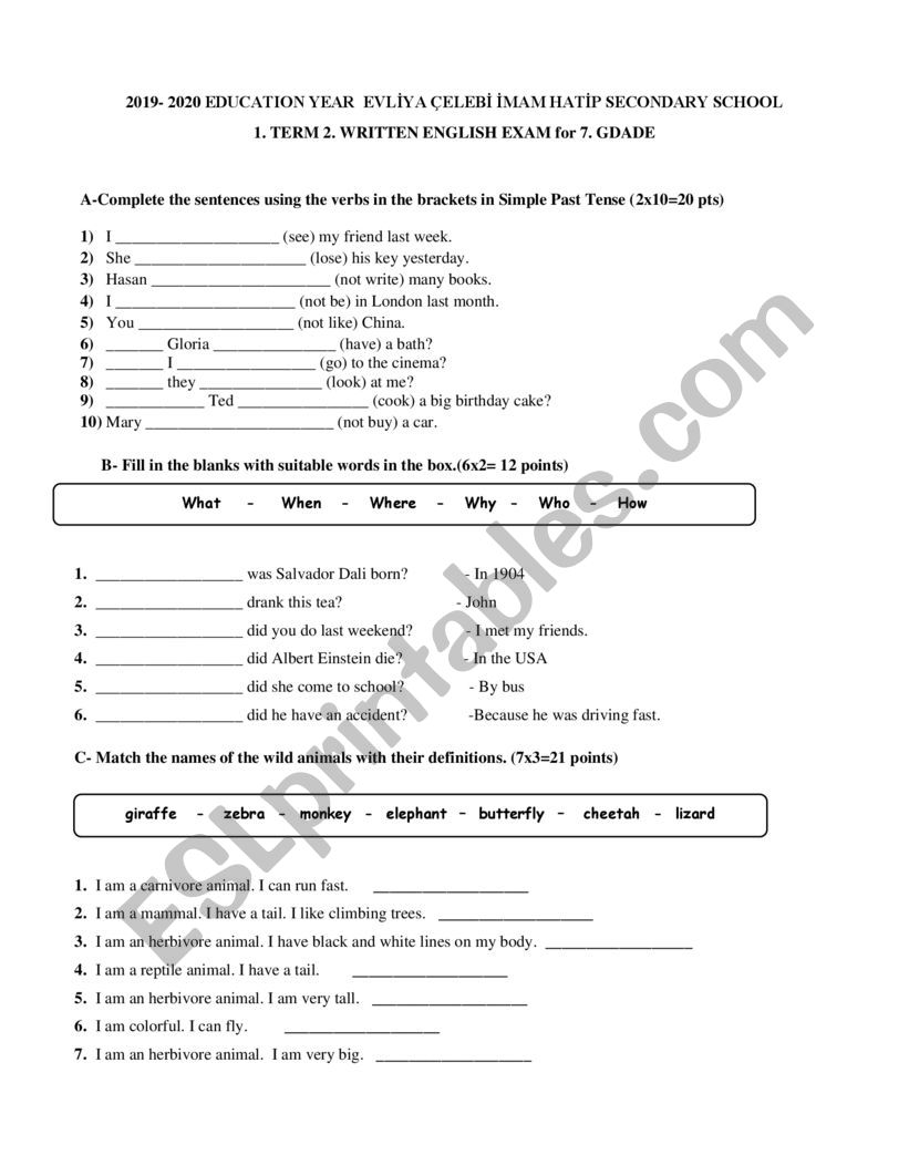 past simple worksheet