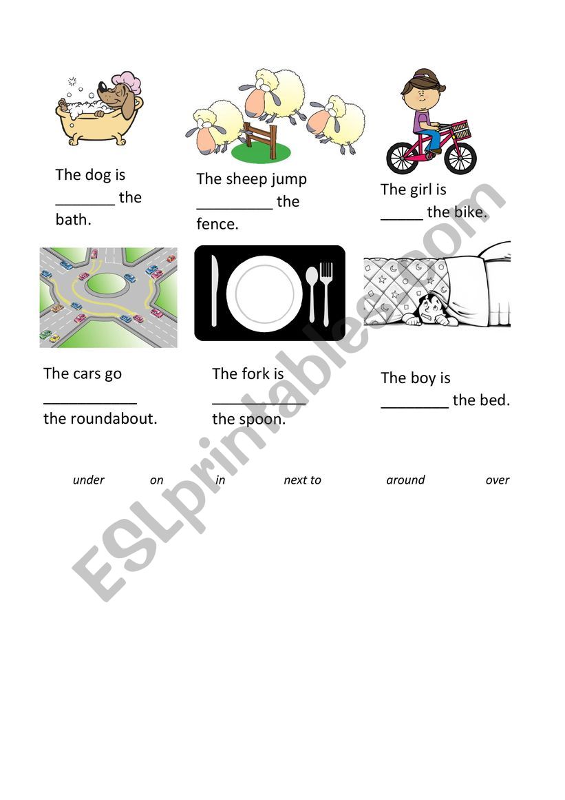 Inset the prepositions  worksheet