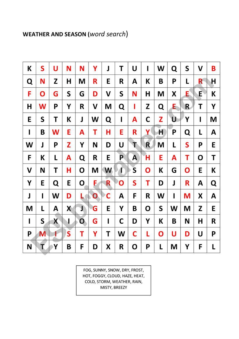 Weather and Seasons worksheet