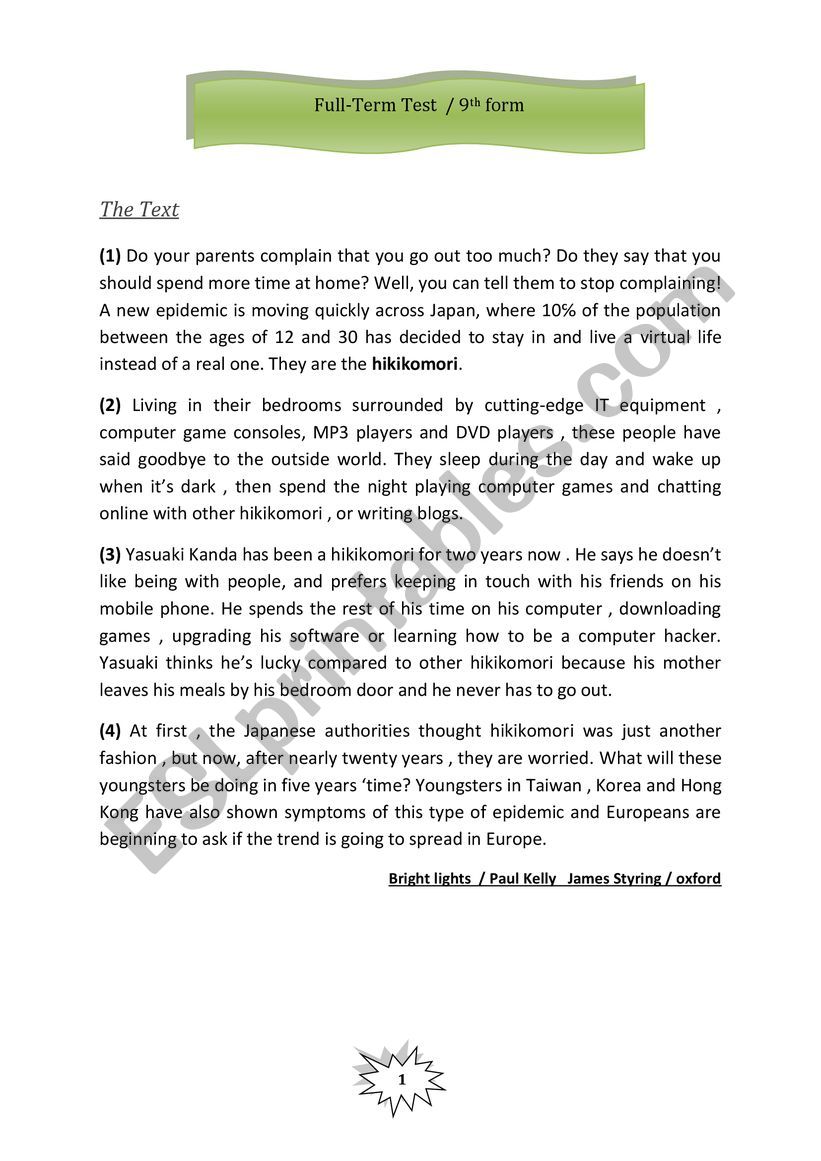 End term 2 test worksheet