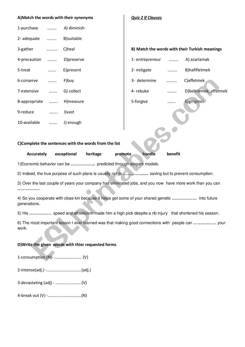 vocabulary quiz worksheet