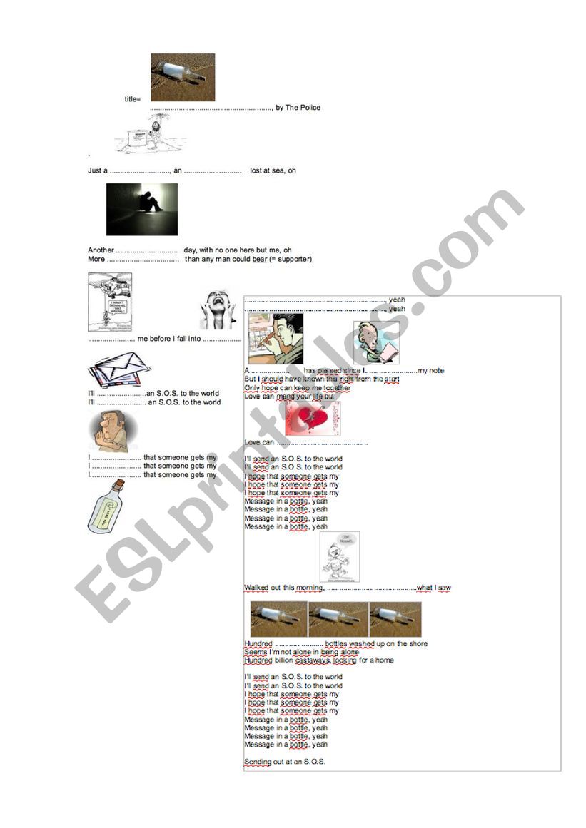 message in a bottle worksheet