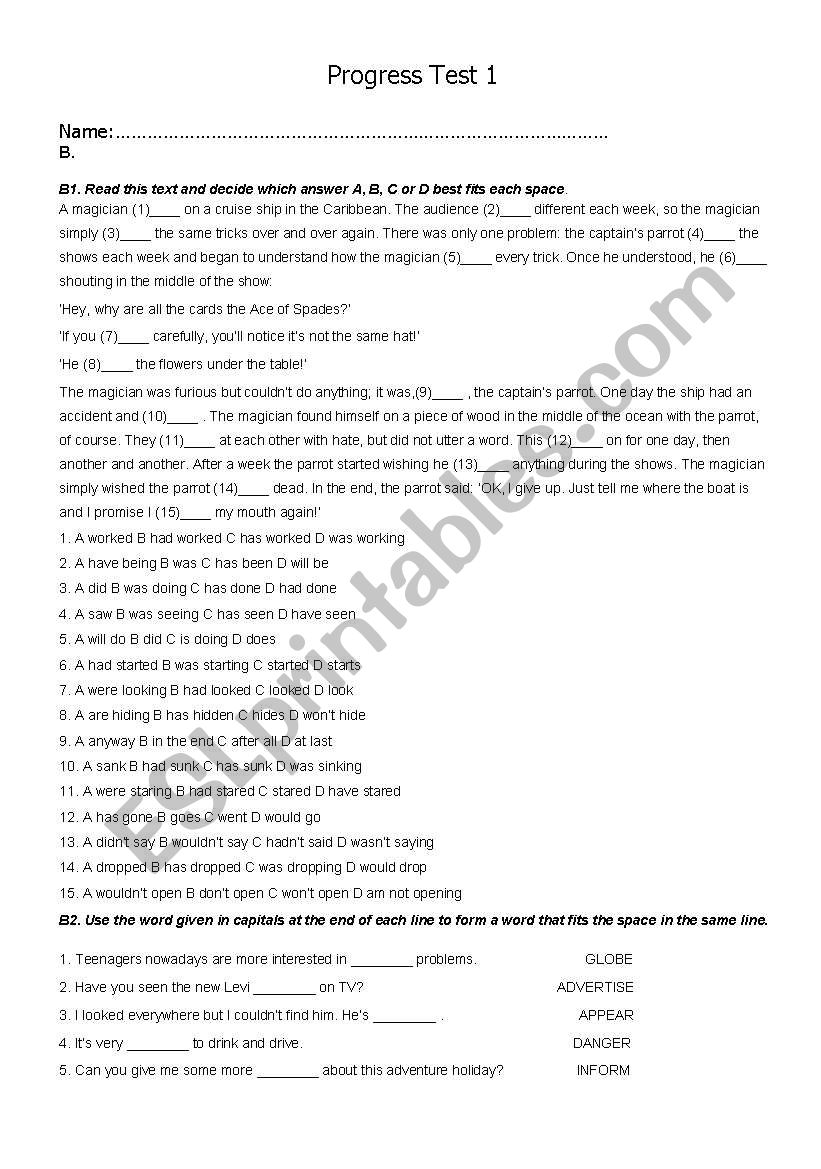 Progress test for CAE worksheet