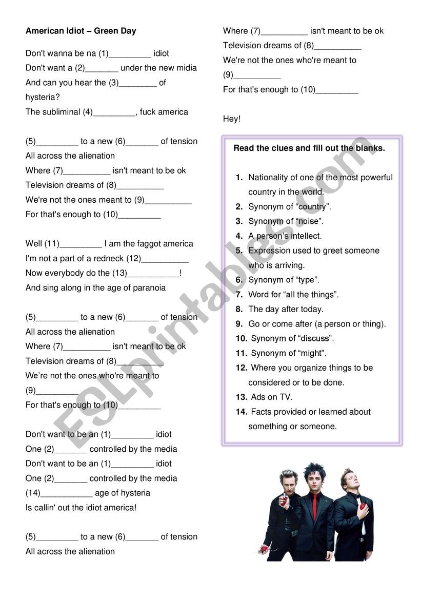 American Idiot worksheet