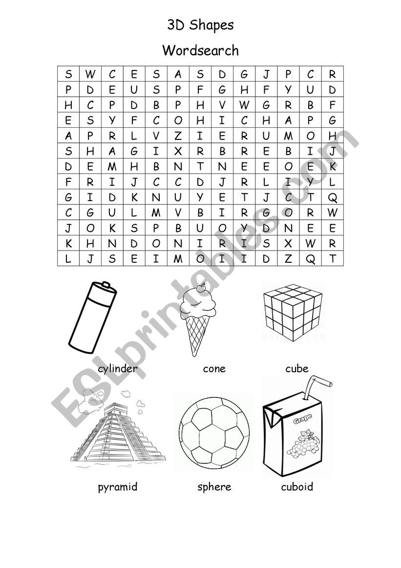 Shapes wordsearch worksheet