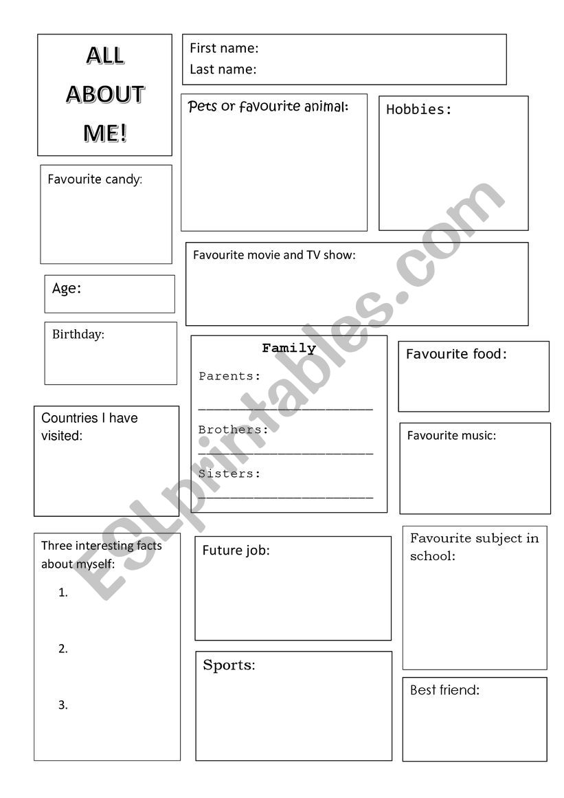 About Me  worksheet