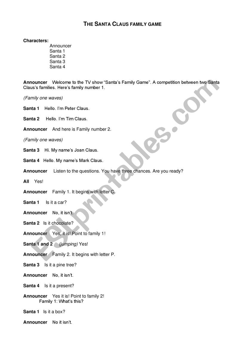 Christmas play worksheet