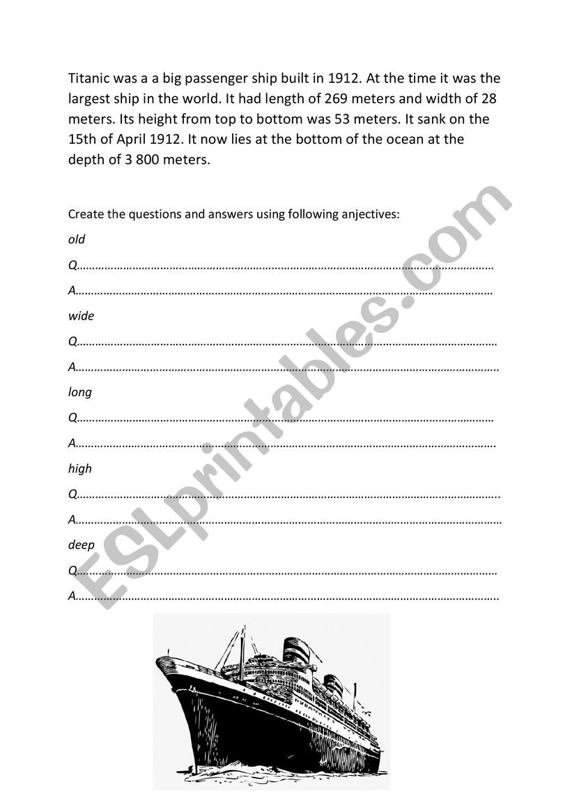 Measurements - Titanic worksheet