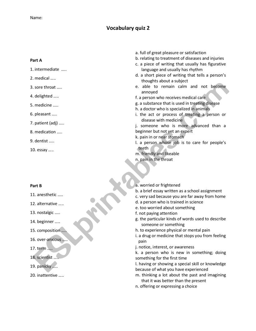 Vocabulary Quiz 2 worksheet