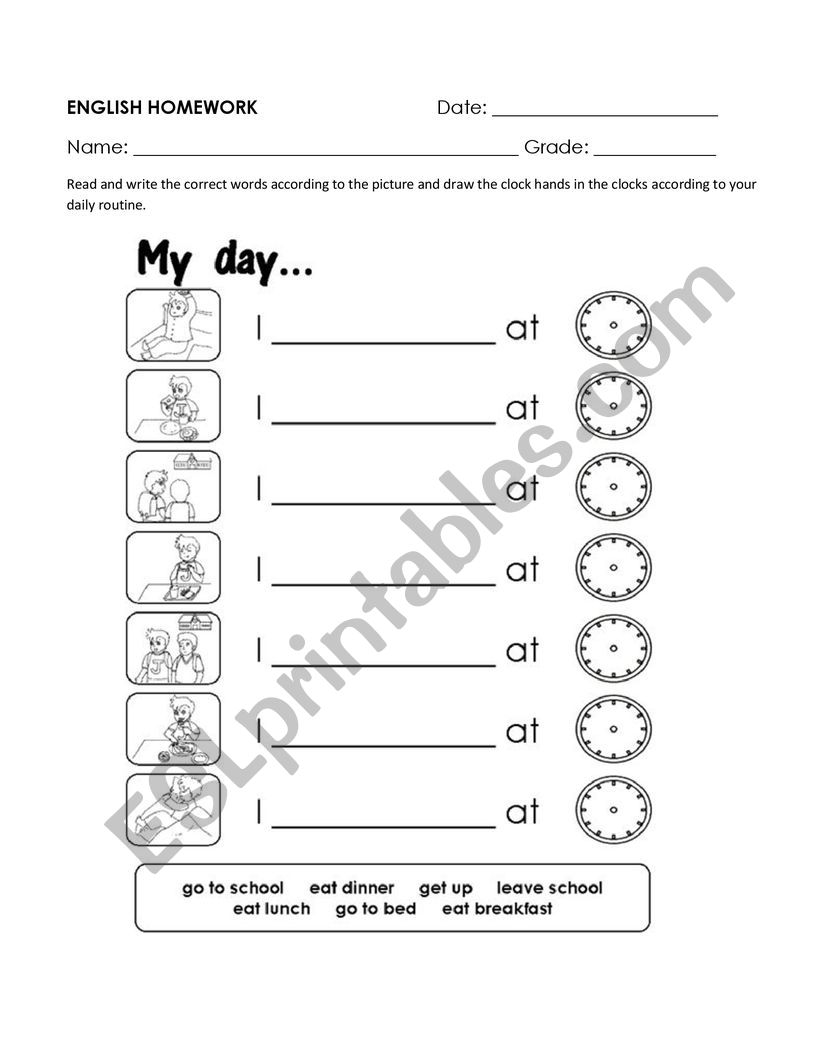 Daily routine worksheet