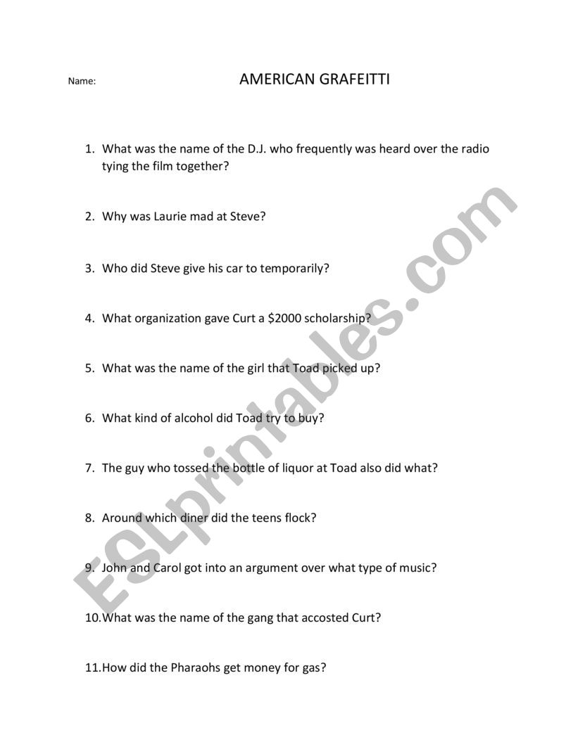 American Graffiti  worksheet