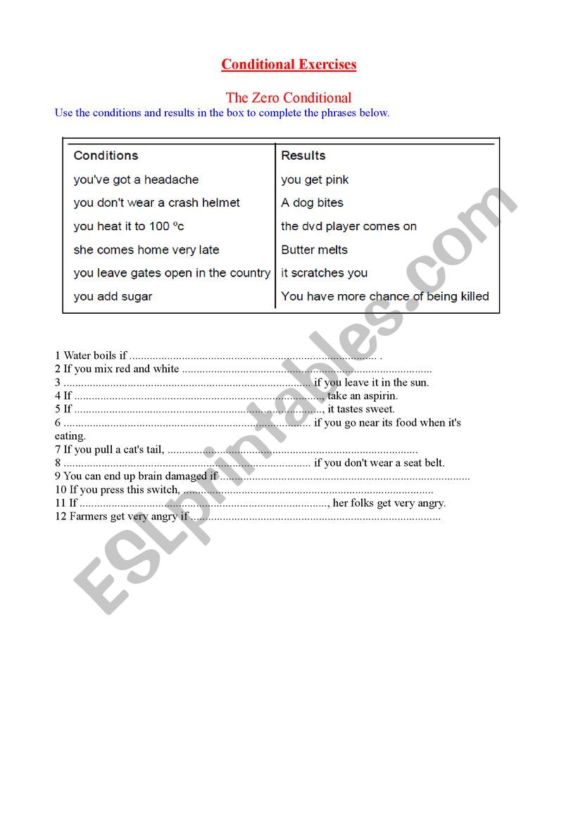 Conditionals exercise worksheet