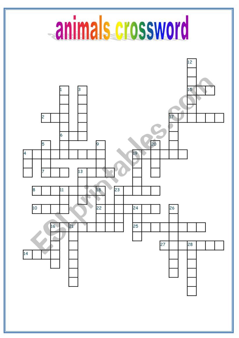 animals crossword worksheet