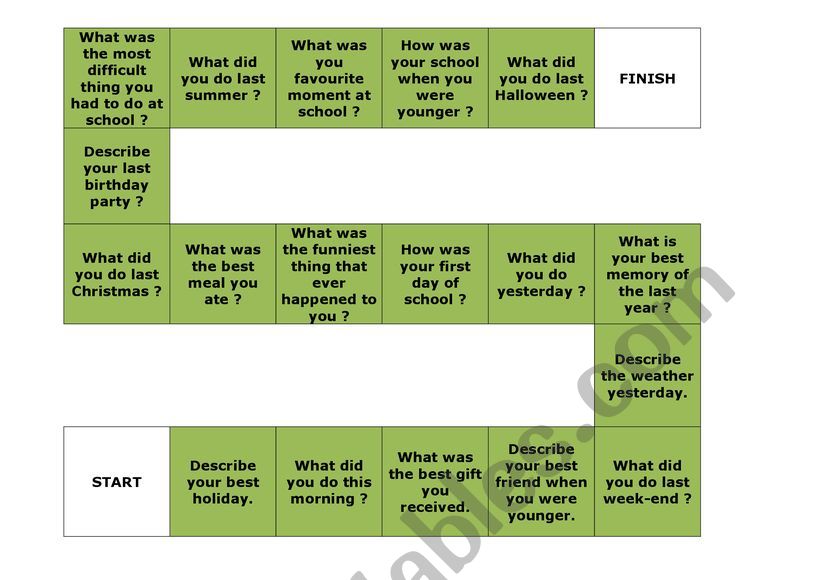 Past simple - Speaking - Board game