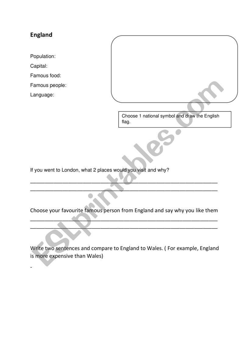 England factfile worksheet  worksheet