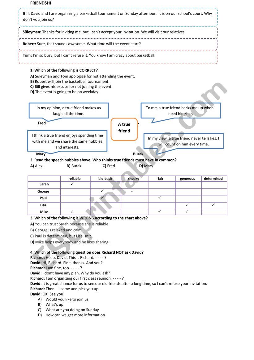 Comprehension check  worksheet
