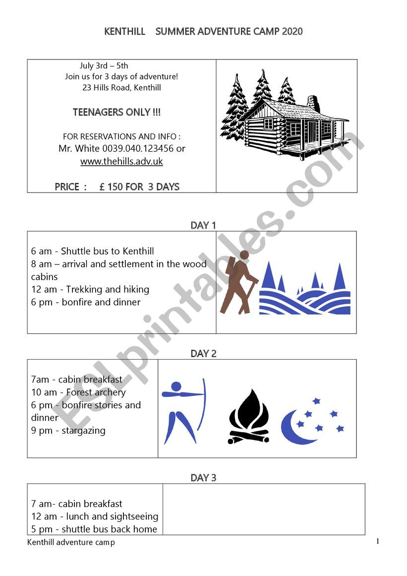 Summer Adventure Camp worksheet