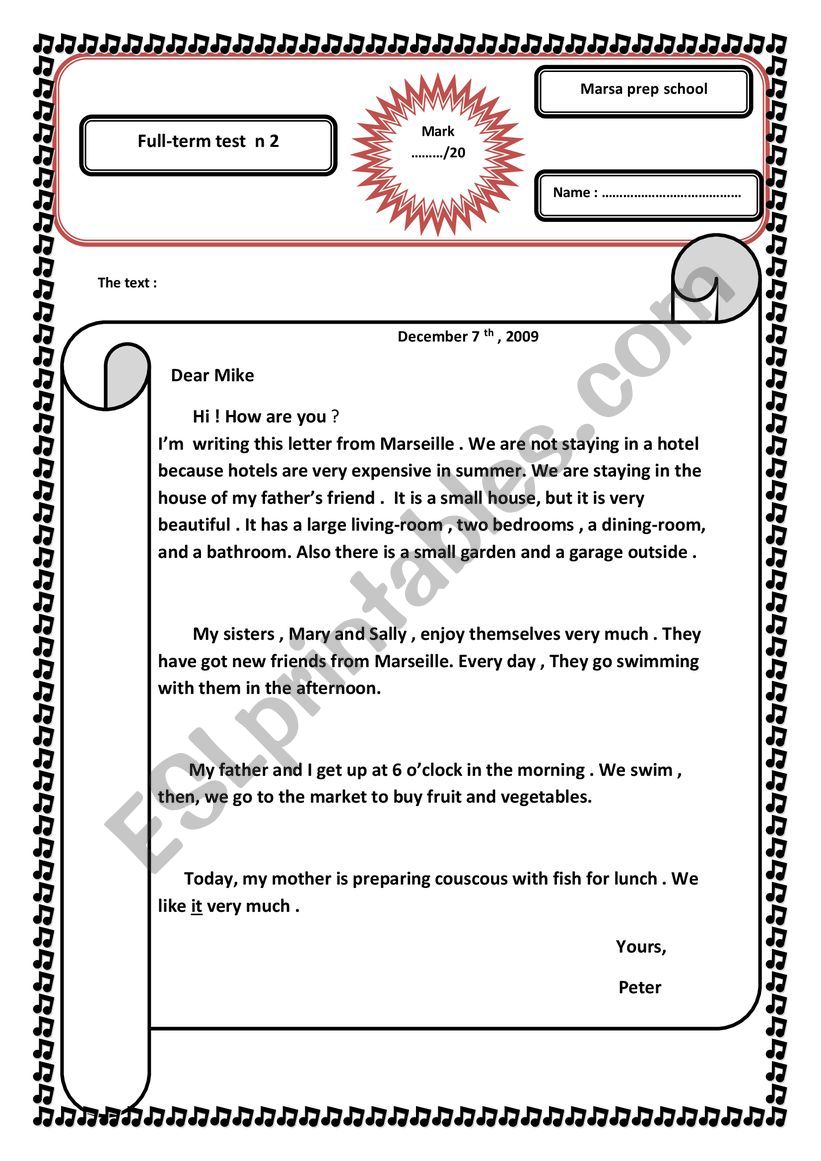 full term test 2 worksheet