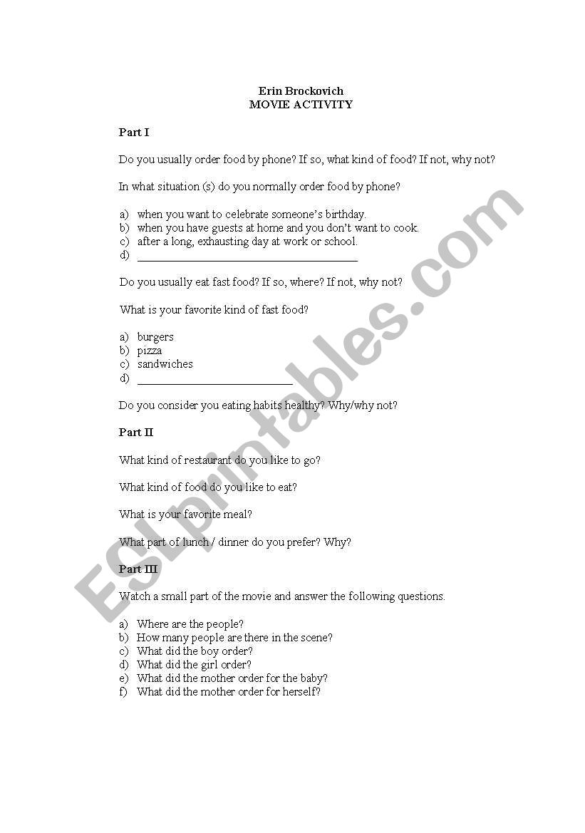 Going to a restaurant worksheet