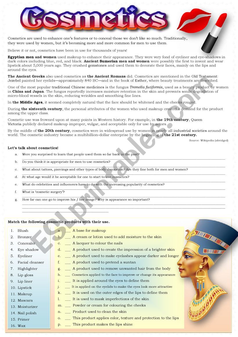 COSMETICS worksheet