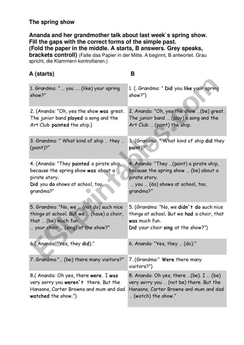 Tandem acitivity Simple Past worksheet