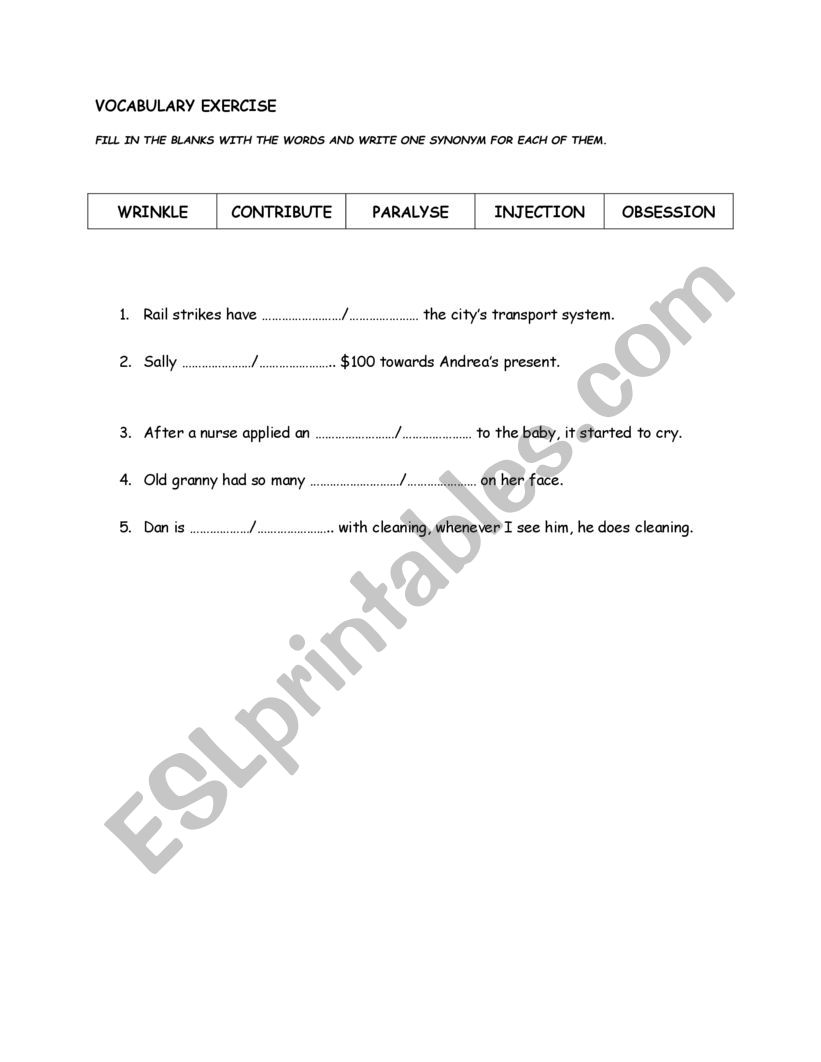 Vocabulary exercise worksheet